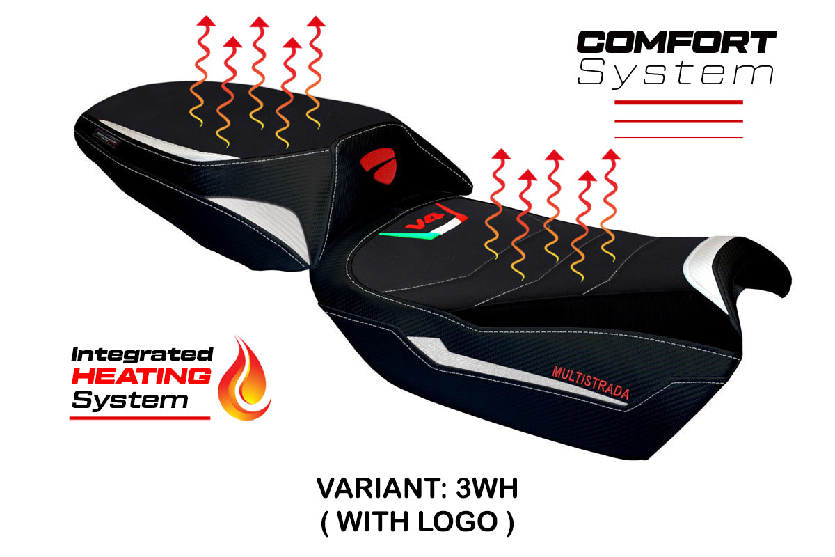 Ducati Multistrada V4 V4S 2021-2025 Comfort Heated Seat Cover Tappezzeria Italia in White
