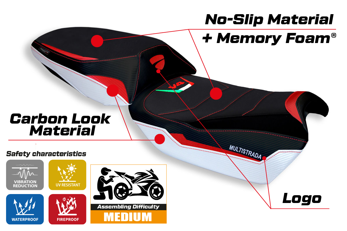 Ducati Multistrada V4 V4S 2021-2025 Seat Cover Tappezzeria Italia Comfort in White and Red
