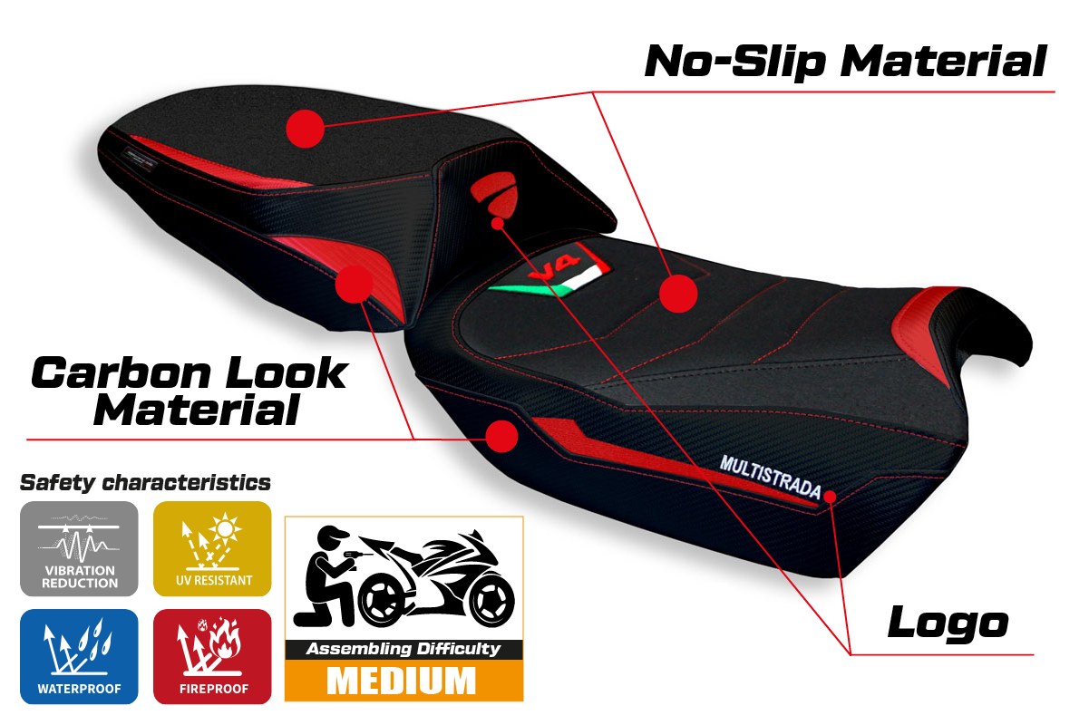 Ducati Multistrada V4 V4S 2021-2025 Seat Cover Tappezzeria Italia Ultragrip in Red and Black