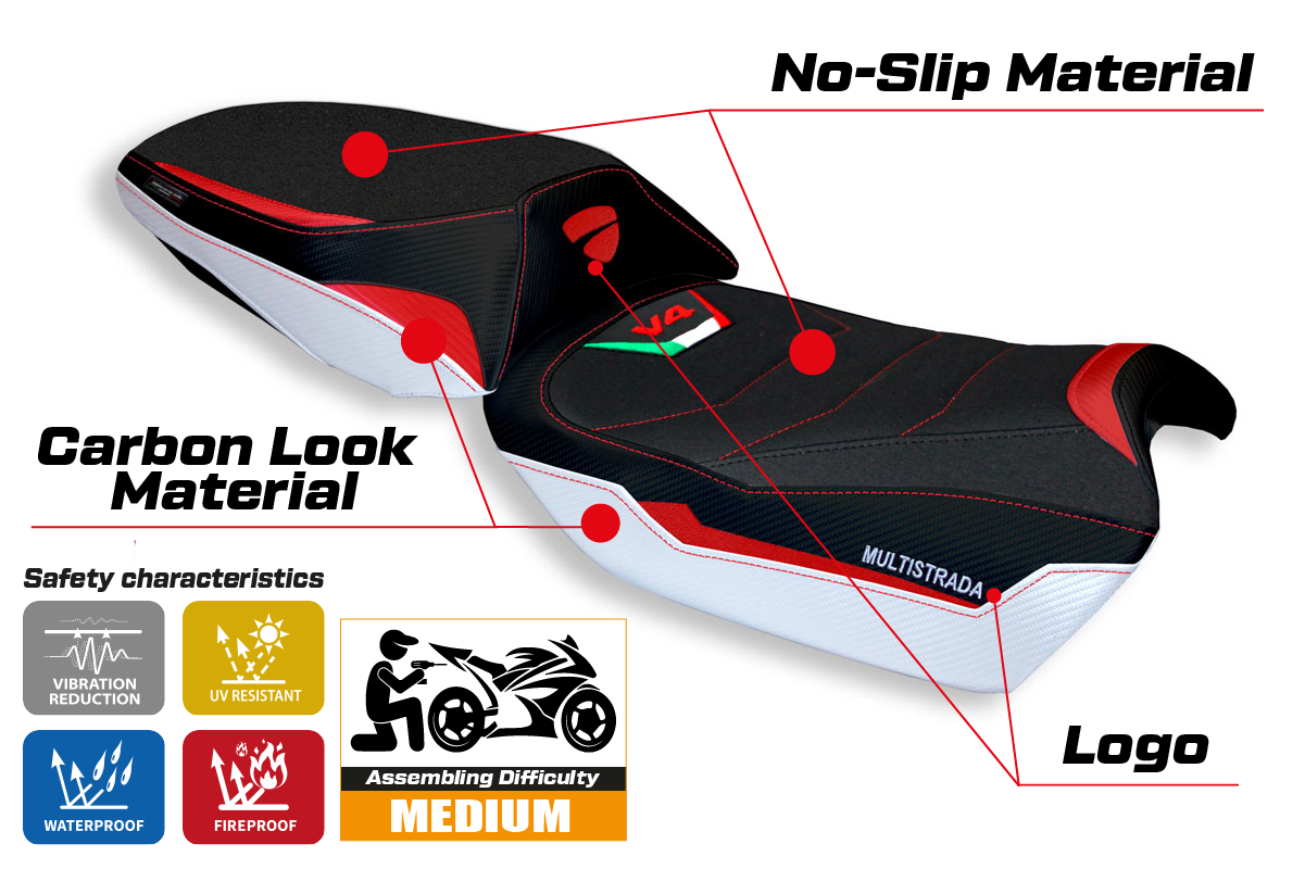 Ducati Multistrada V4 V4S 2021-2025 Seat Cover Tappezzeria Italia Ultragrip in White and Red