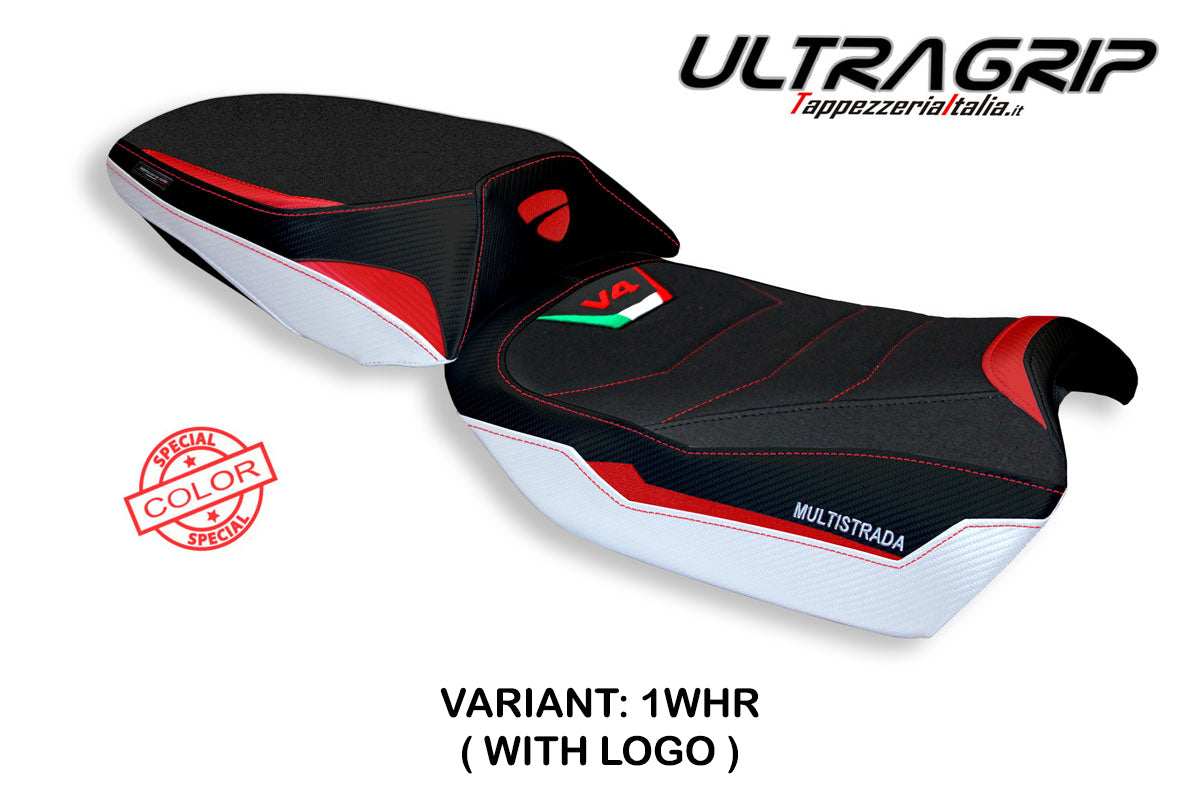 Ducati Multistrada V4 V4S 2021-2025 Seat Cover Tappezzeria Italia Ultragrip in White and Red