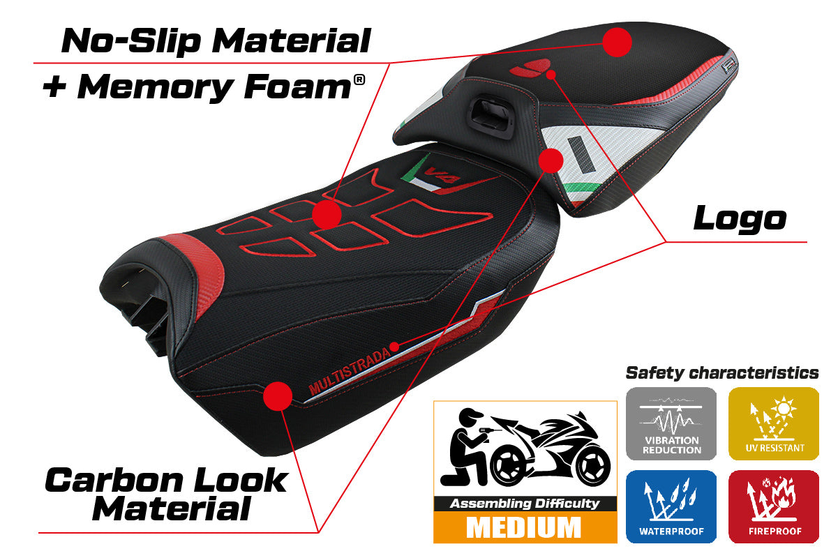 Ducati Multistrada V4 Pikes Peak 2022-2025 Heated Seat Cover Tappezzeria Italia Comfort in White