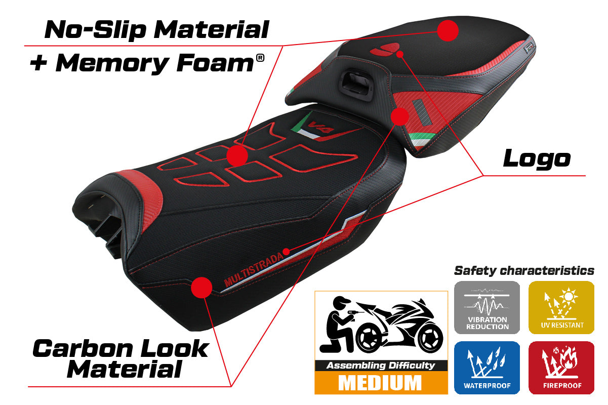 Ducati Multistrada V4 Pikes Peak 2022-2025 Heated Seat Cover Tappezzeria Italia Comfort in Red