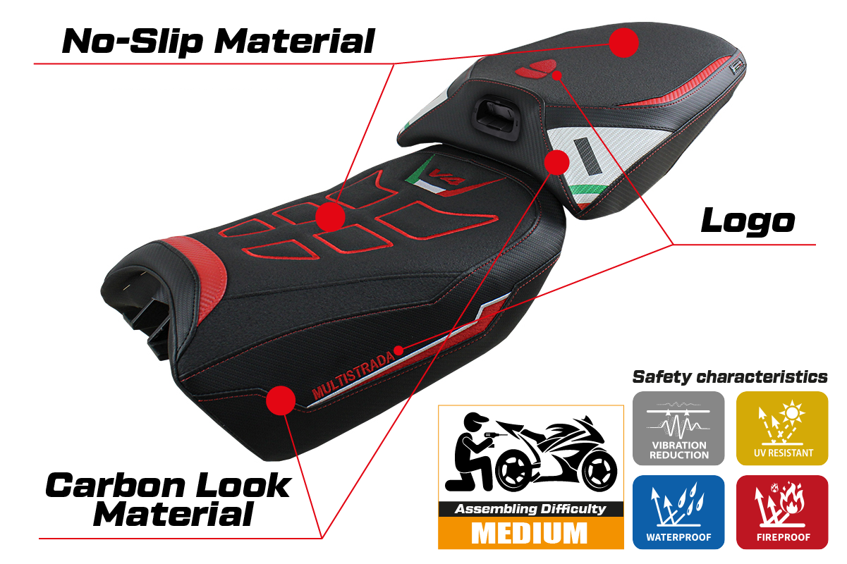 Ducati Multistrada V4 Pikes Peak 2022-2025 Heated Seat Cover Tappezzeria Italia Ultragrip in White