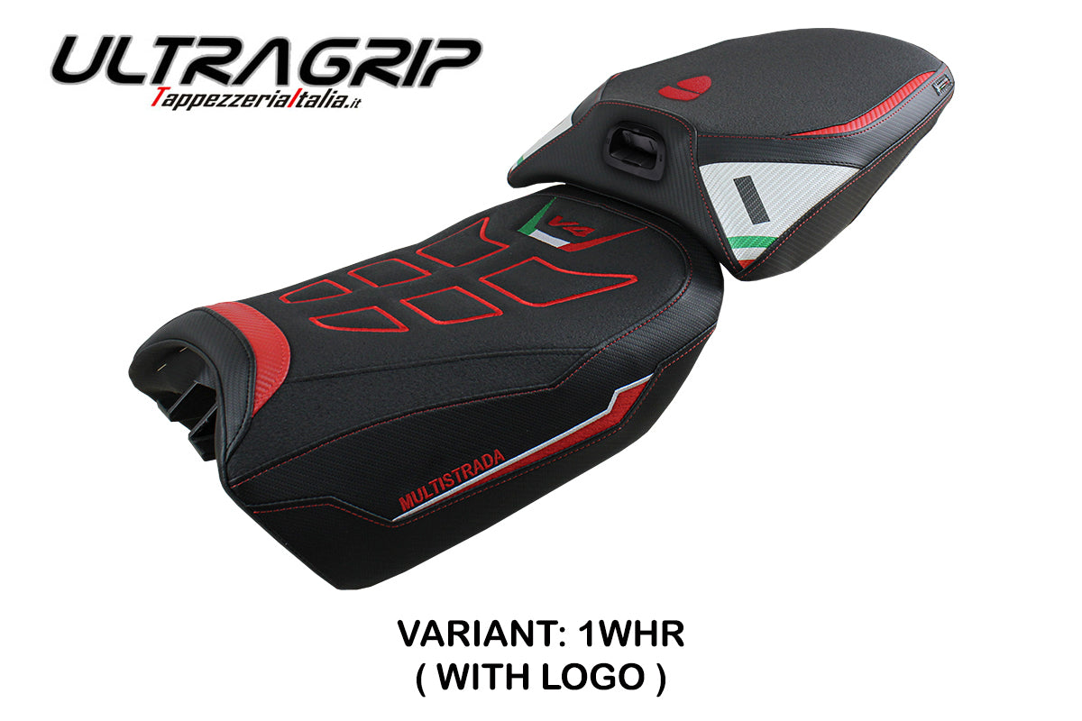 Ducati Multistrada V4 Pikes Peak 2022-2025 Heated Seat Cover Tappezzeria Italia Ultragrip in White