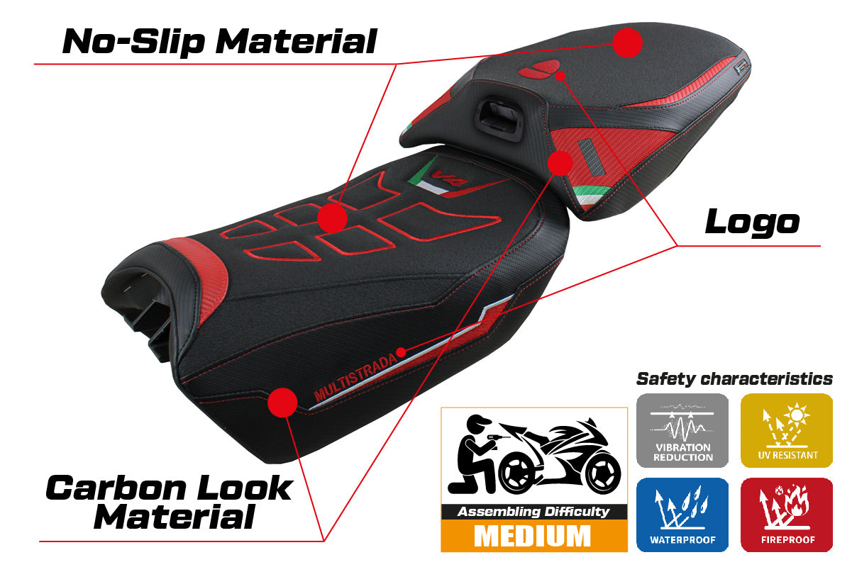 Ducati Multistrada V4 PP Heat 2022-2025 Seat Cover Tappezzeria Italia Ultragrip in Red