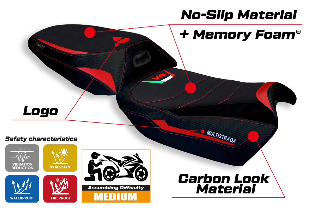 Ducati Multistrada V4 2021-2025 Heated Seat Cover Tappezzeria Italia Comfort in Red