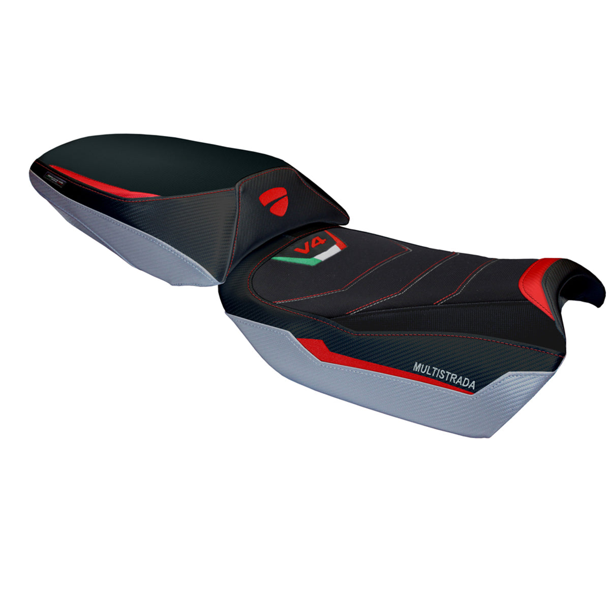 Ducati Multistrada V4 Rally 2023-2025 Seat Cover Tappezzeria Italia Comfort in Red, Silver and Black