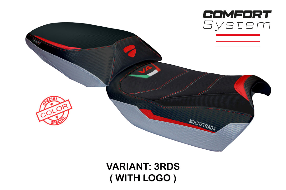 Ducati Multistrada V4 Rally 2023-2025 Seat Cover Tappezzeria Italia Comfort in Red, Silver and Black