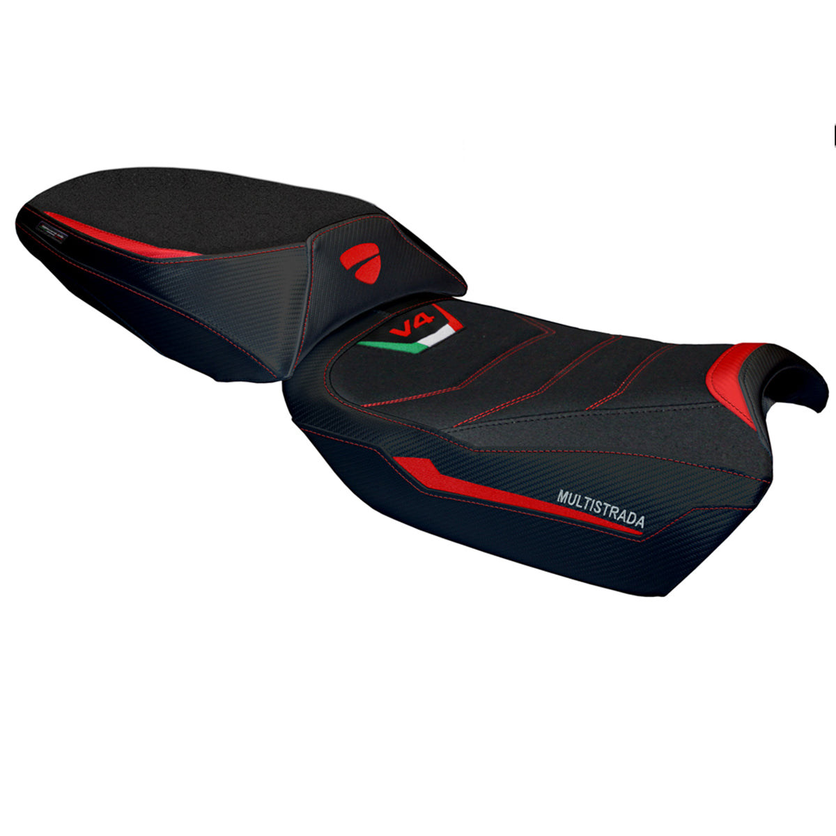 Ducati Multistrada V4 Rally 2023-2025 Seat Cover Tappezzeria Italia Ultragrip in Red and Black