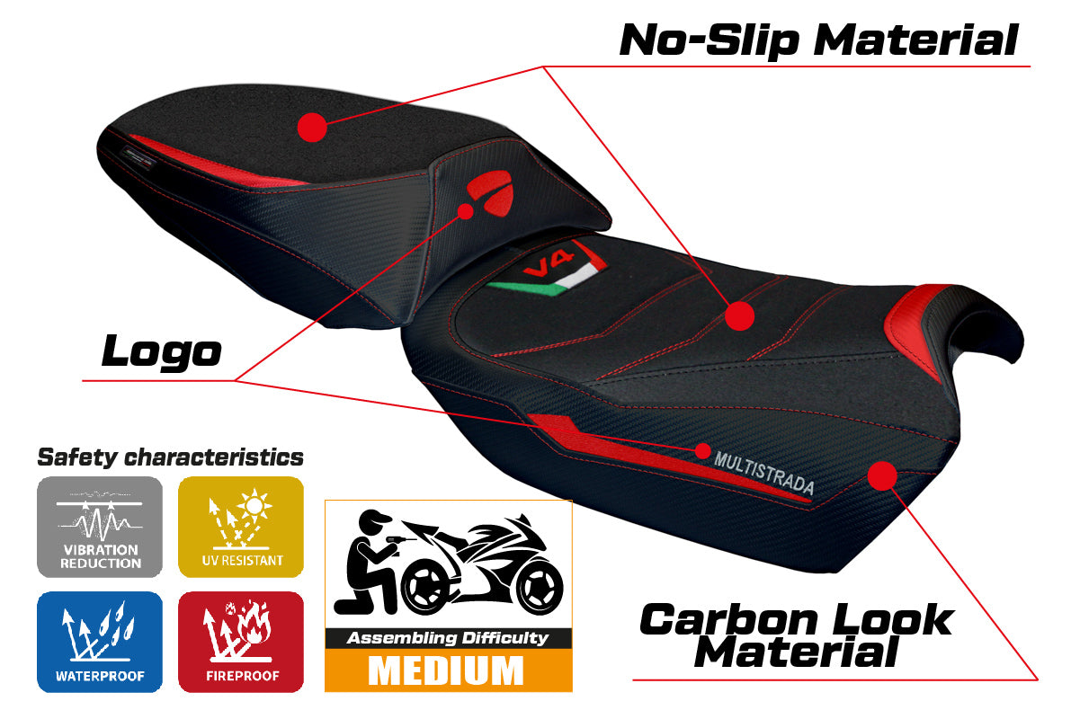 Ducati Multistrada V4 Rally 2023-2025 Seat Cover Tappezzeria Italia Ultragrip in Red and Black