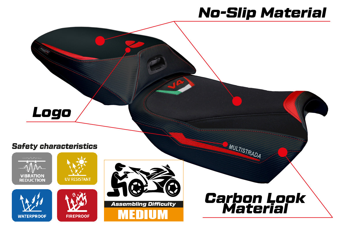 Ducati Multistrada V4 Rally 2023-2025 Heated Seat Cover Tappezzeria Italia in Red and Black