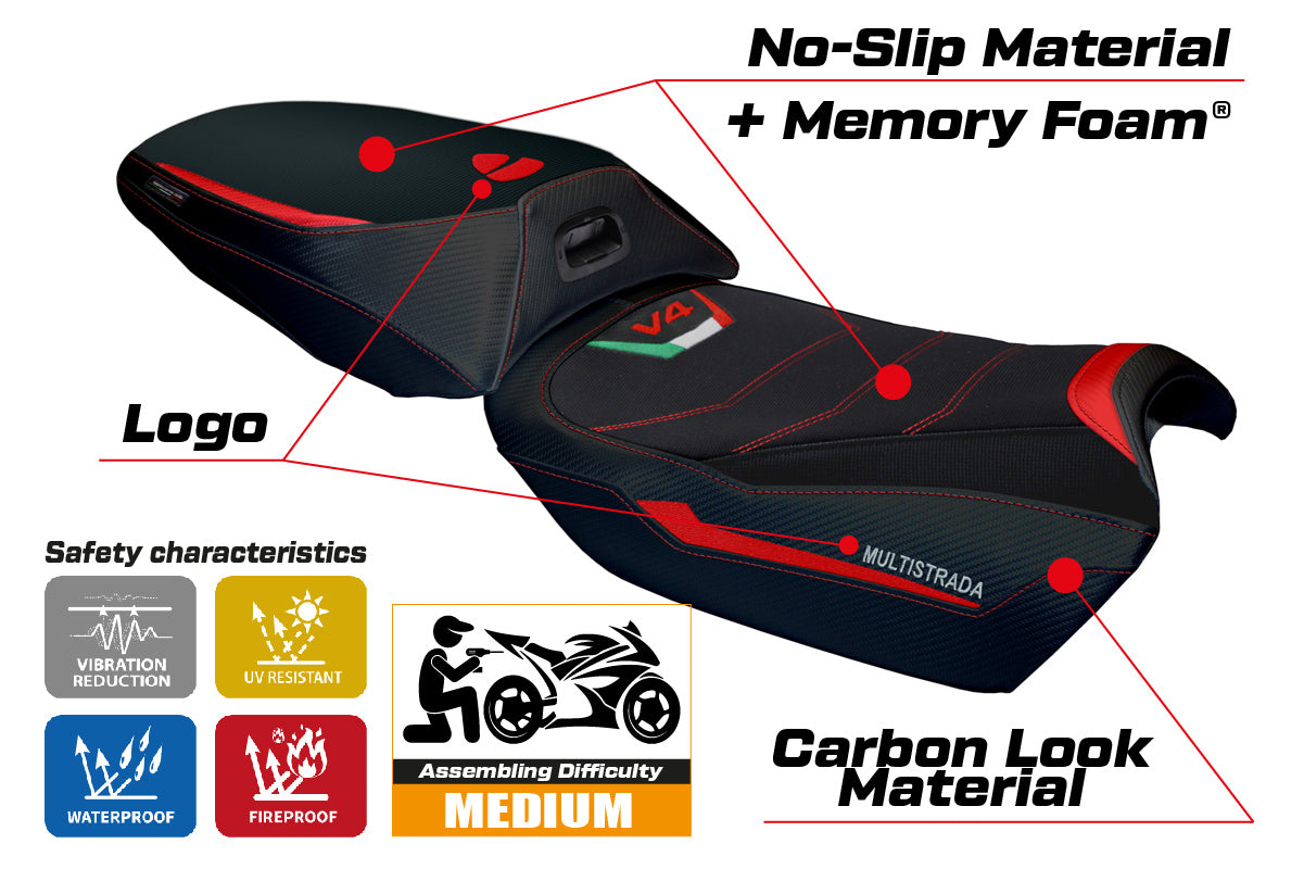 Ducati Multistrada V4 Rally Heat 2023-2025 Seat Cover Tappezzeria Italia Comfort in Red and Black