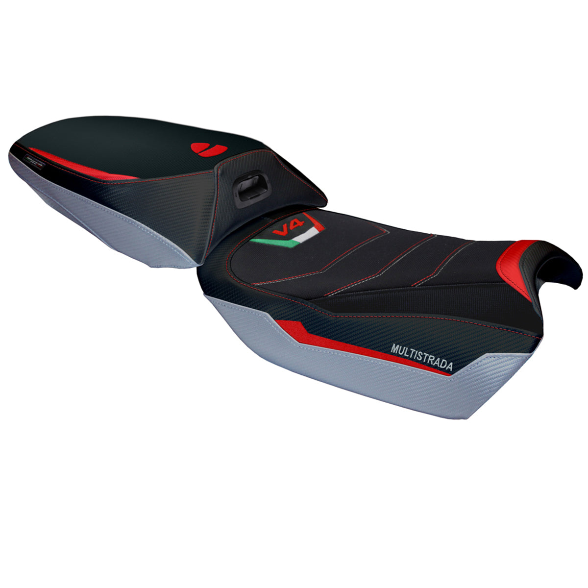 Ducati Multistrada V4 Rally Heat 2023-2025 Seat Cover Tappezzeria Italia Comfort in Red and Silver