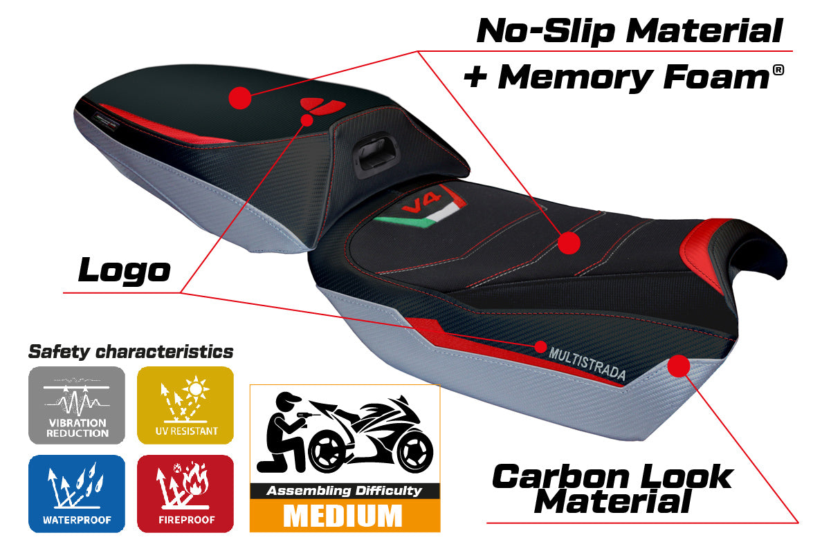 Ducati Multistrada V4 Rally Heat 2023-2025 Seat Cover Tappezzeria Italia Comfort in Red and Silver