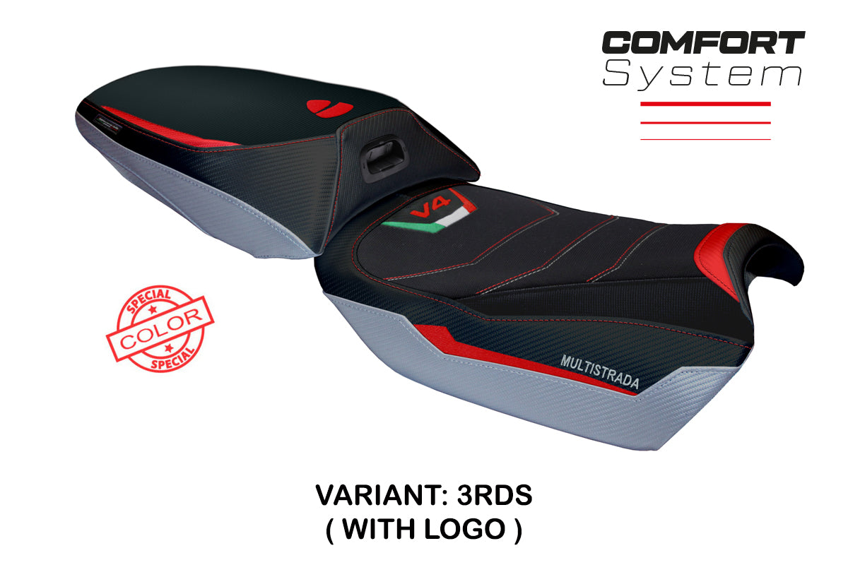 Ducati Multistrada V4 Rally Heat 2023-2025 Seat Cover Tappezzeria Italia Comfort in Red and Silver
