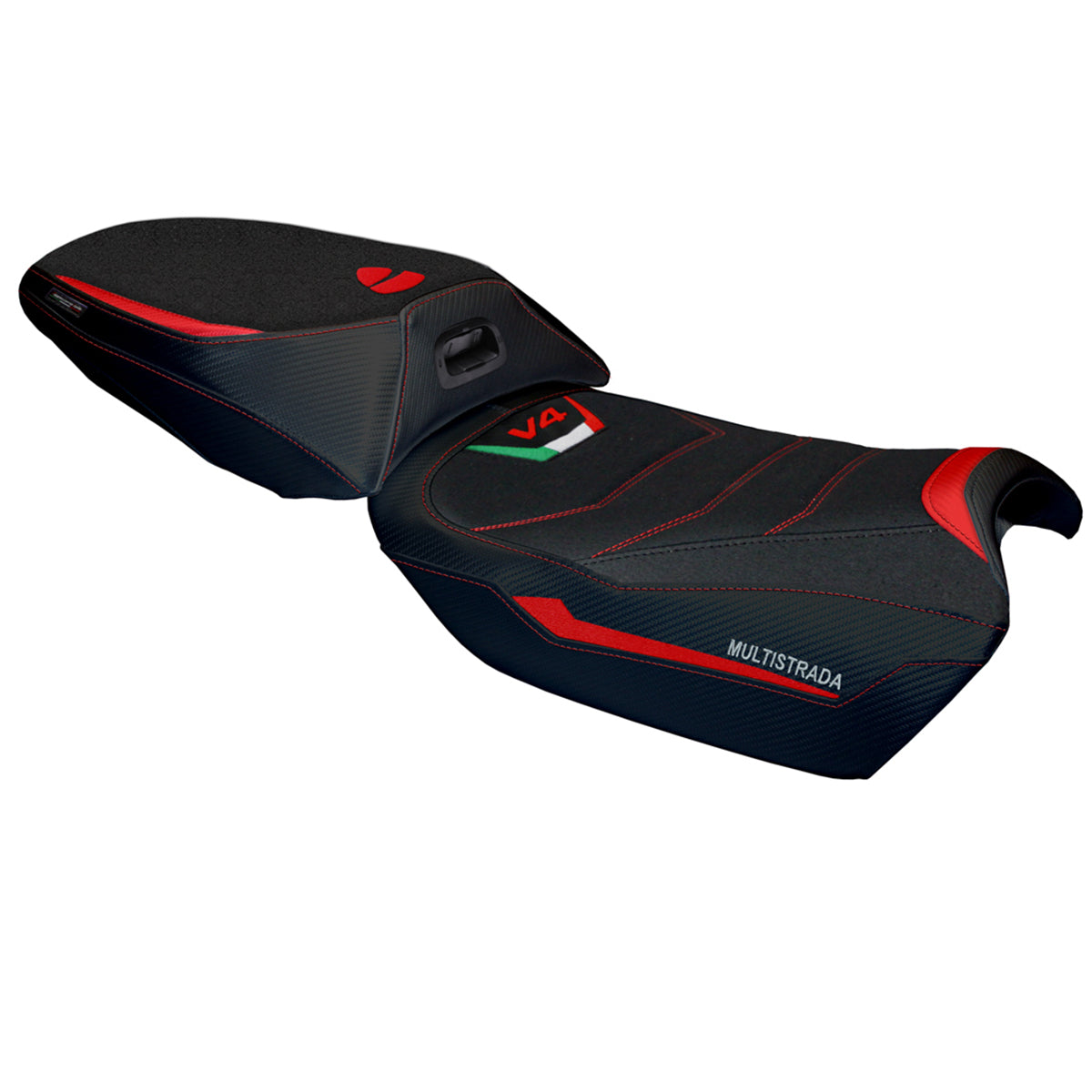 Ducati Multistrada V4 Rally 2023-2025 Seat Cover Tappezzeria Italia heated Ultragrip in Red and Black