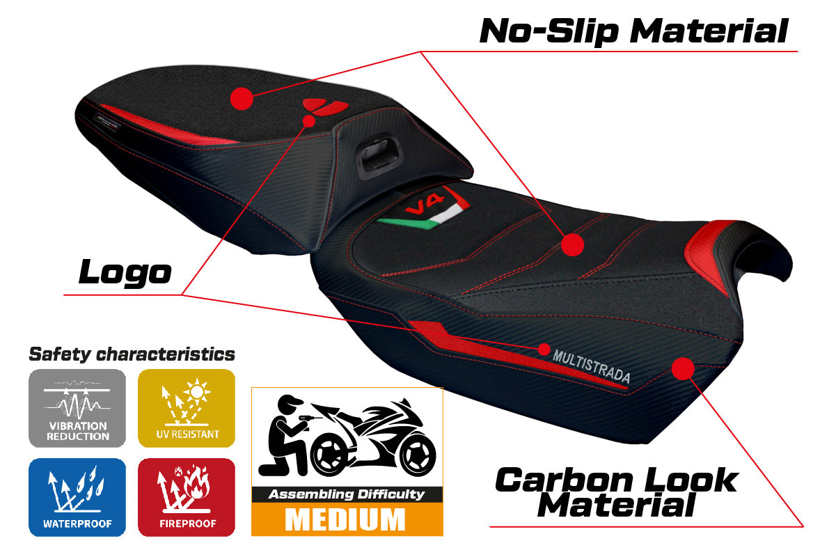 Ducati Multistrada V4 Rally 2023-2025 Seat Cover Tappezzeria Italia heated Ultragrip in Red and Black