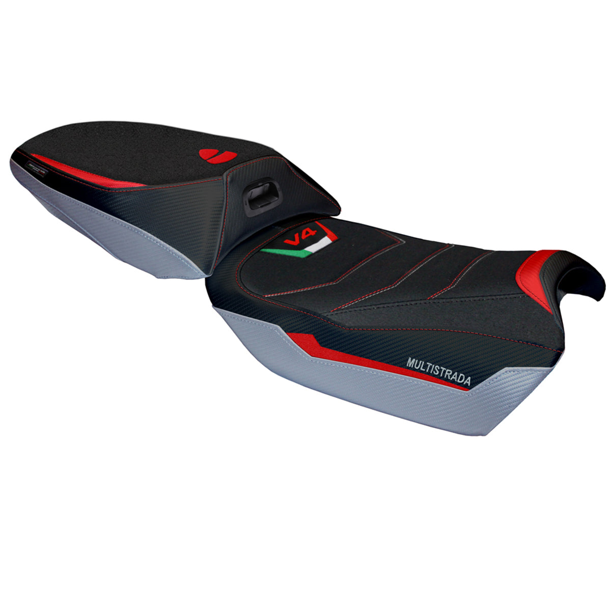 Ducati Multistrada V4 Rally 2023-2025 Heated Seat Cover Tappezzeria Italia Ultragrip in Silver
