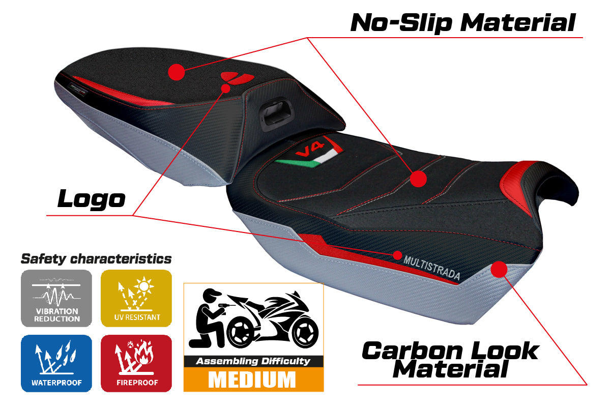 Ducati Multistrada V4 Rally 2023-2025 Heated Seat Cover Tappezzeria Italia Ultragrip in Silver