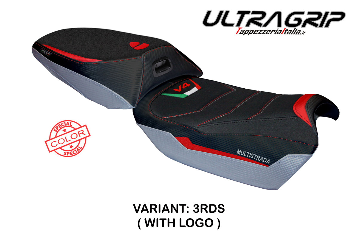 Ducati Multistrada V4 Rally 2023-2025 Heated Seat Cover Tappezzeria Italia Ultragrip in Silver