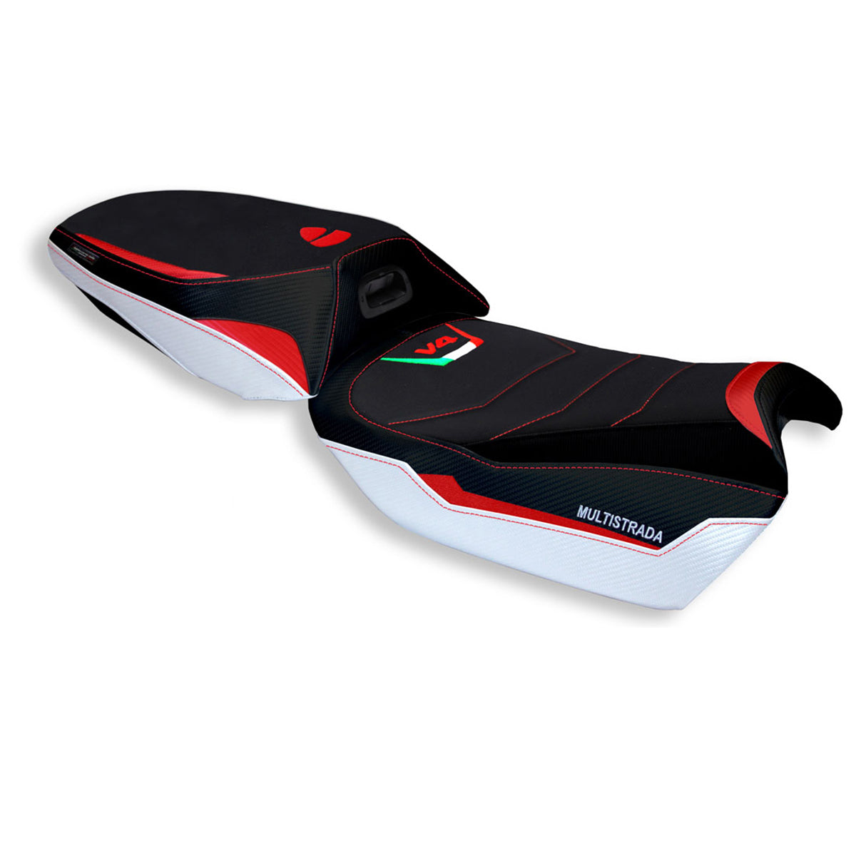 Ducati Multistrada V4 2021-2025 Heated Seat Cover Tappezzeria Italia Comfort in White and Red