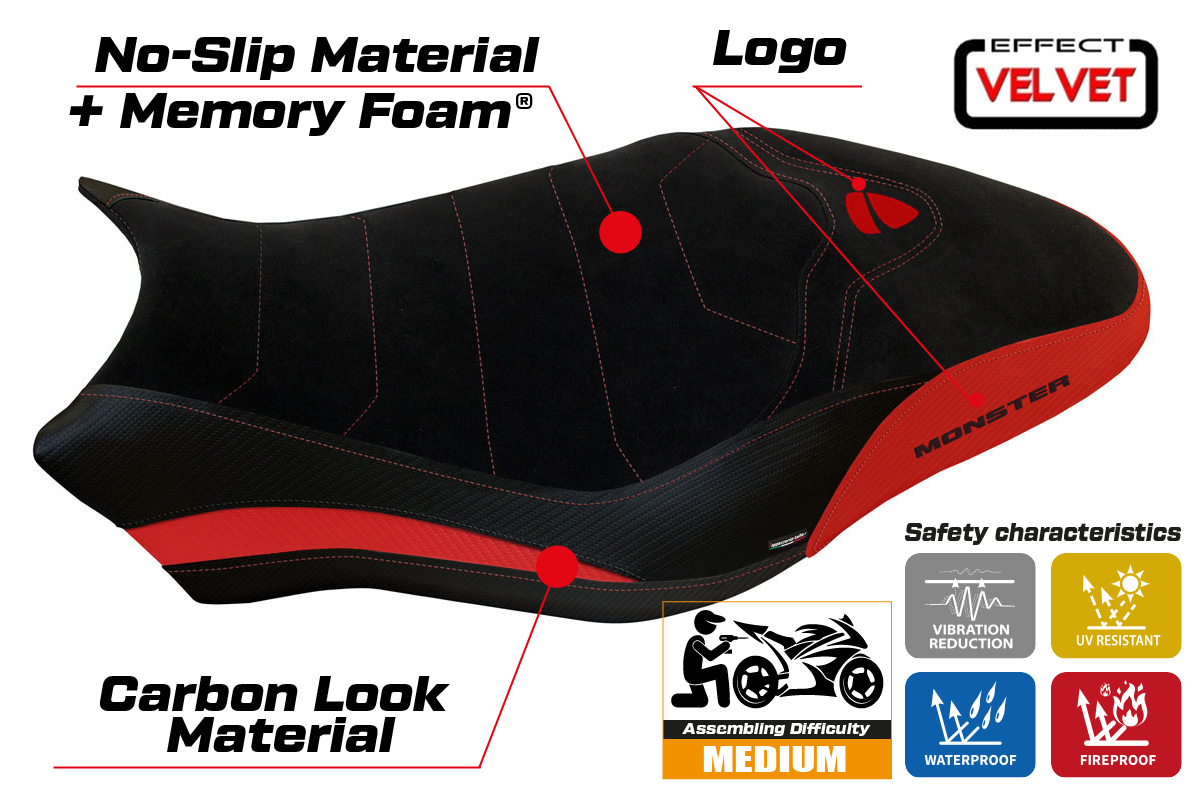 Ducati Monster 797 2017-2020 Seat Cover Tappezzeria Italia Comfort in Red and Black