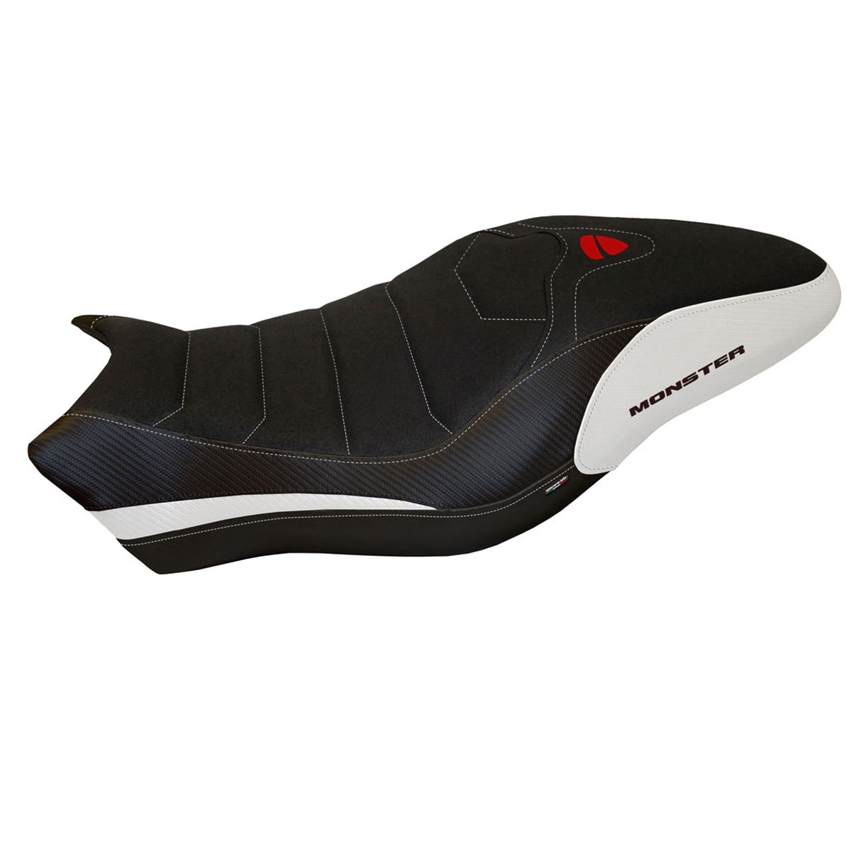 Ducati Monster 821 1200 2017-2020 Seat Cover Tappezzeria Italia Ultragrip in White and Black