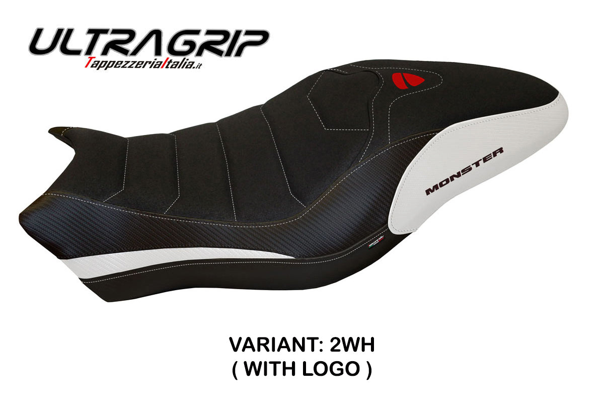 Ducati Monster 821 1200 2017-2020 Seat Cover Tappezzeria Italia Ultragrip in White and Black