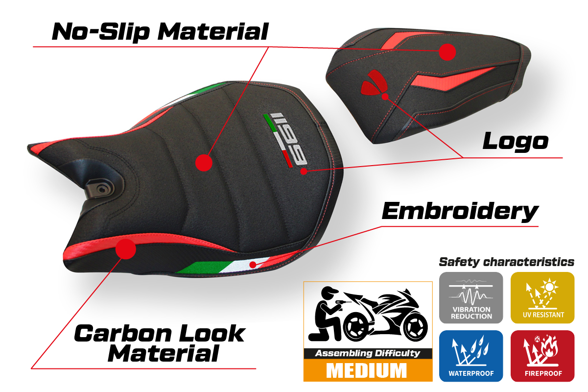 Ducati Panigale 1199 2011-2015 Seat Cover Tappezzeria Italia Ultragrip in Red and Black