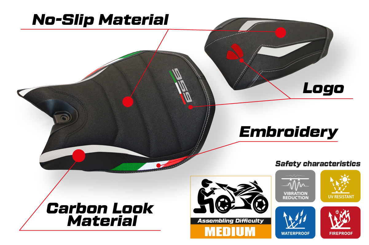 Ducati Panigale 959 2016-2018 Seat Cover Tappezzeria Italia Ultragrip in White and Black