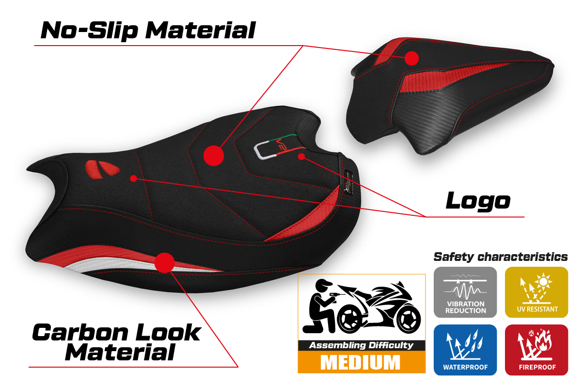 Ducati Panigale V2 2020-2024 Seat Cover Tappezzeria Italia Ultragrip in Red and White