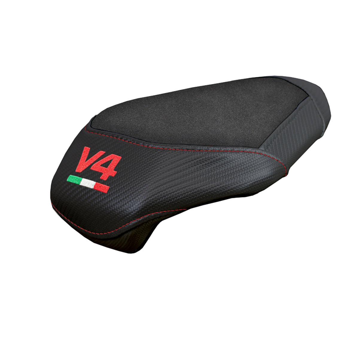 Ducati Panigale V4 2025 Passenger Seat Cover Tappezzeria Suede Black V4 Logo