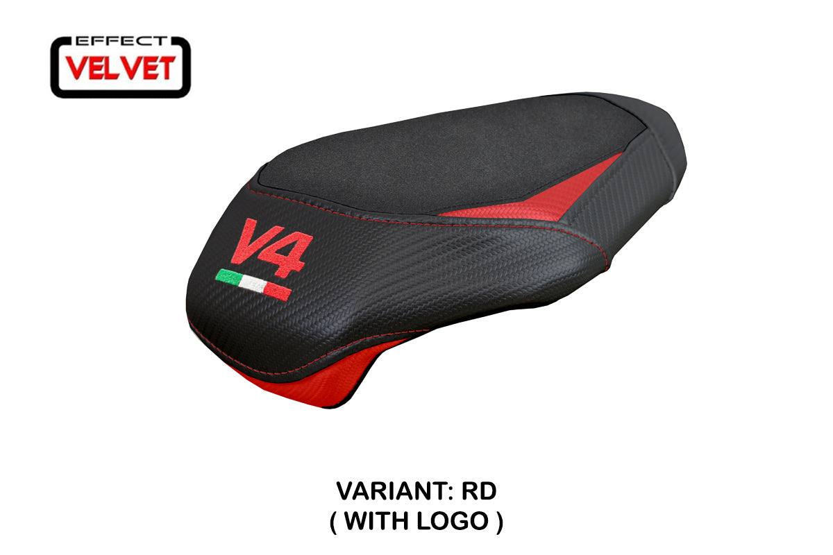 Ducati Panigale V4 2025 Passenger Seat Cover Tappezzeria Suede Black Red V4 Logo