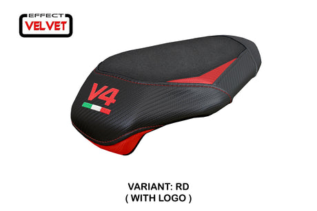 Ducati Panigale V4 2025 Passenger Seat Cover Tappezzeria Suede Black Red V4 Logo