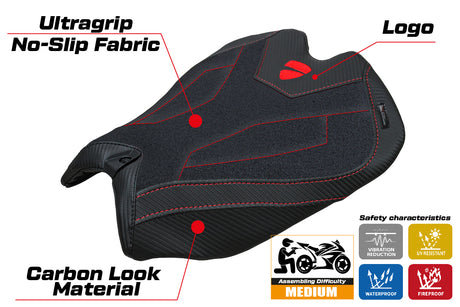Ducati Panigale V4 2025 Seat Cover Tappezzeria Ultragrip Black Ducati Logo