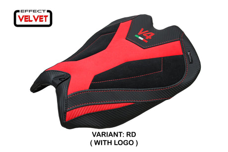 Ducati Panigale V4 2025 Seat Cover Tappezzeria Suede Black Red V4 Logo