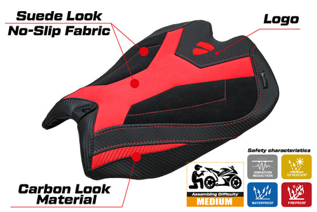 Ducati Panigale V4 2025 Seat Cover Tappezzeria Suede Black Red Ducati Logo