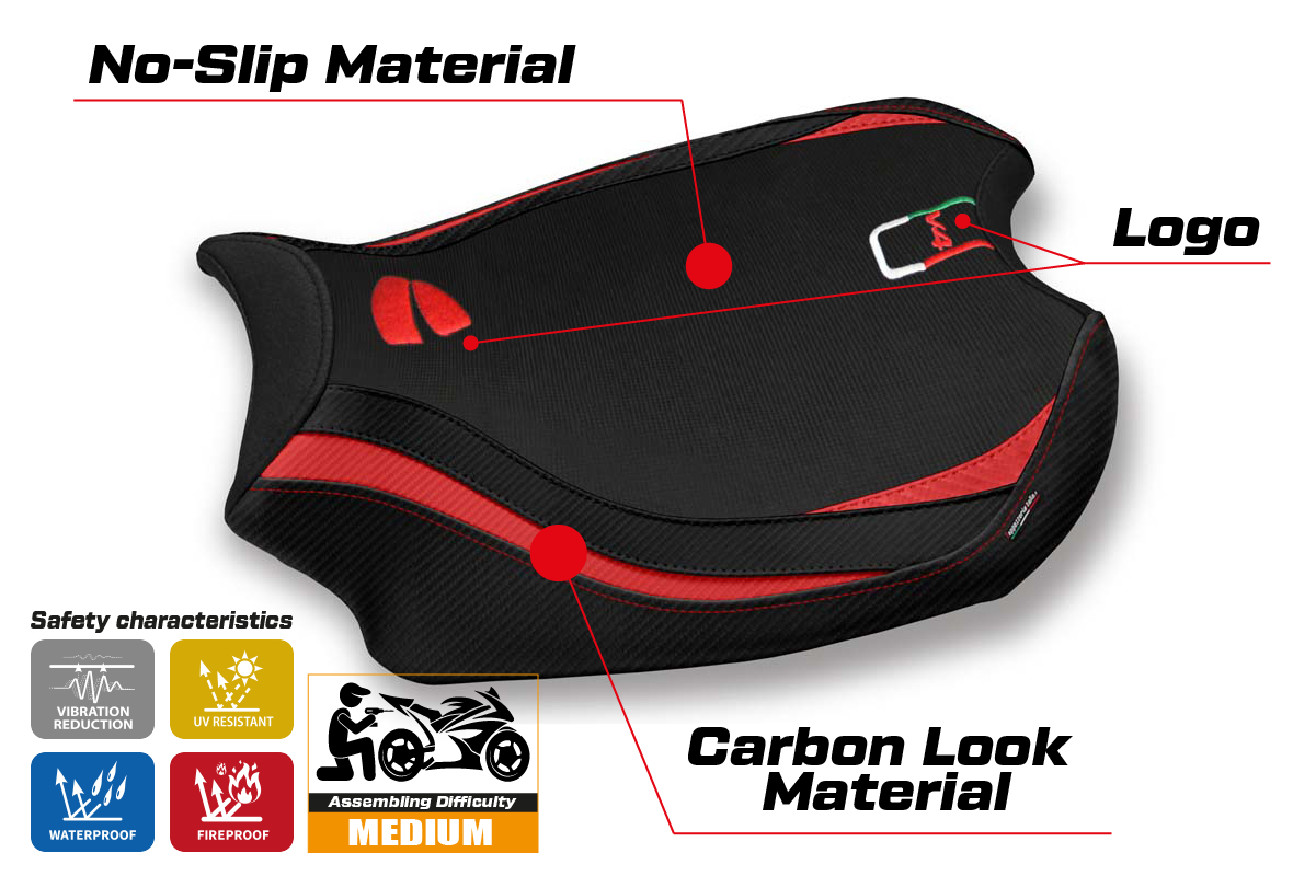 Ducati Panigale V4 2018-2024 Seat Cover Tappezzeria Italia in Red and Black
