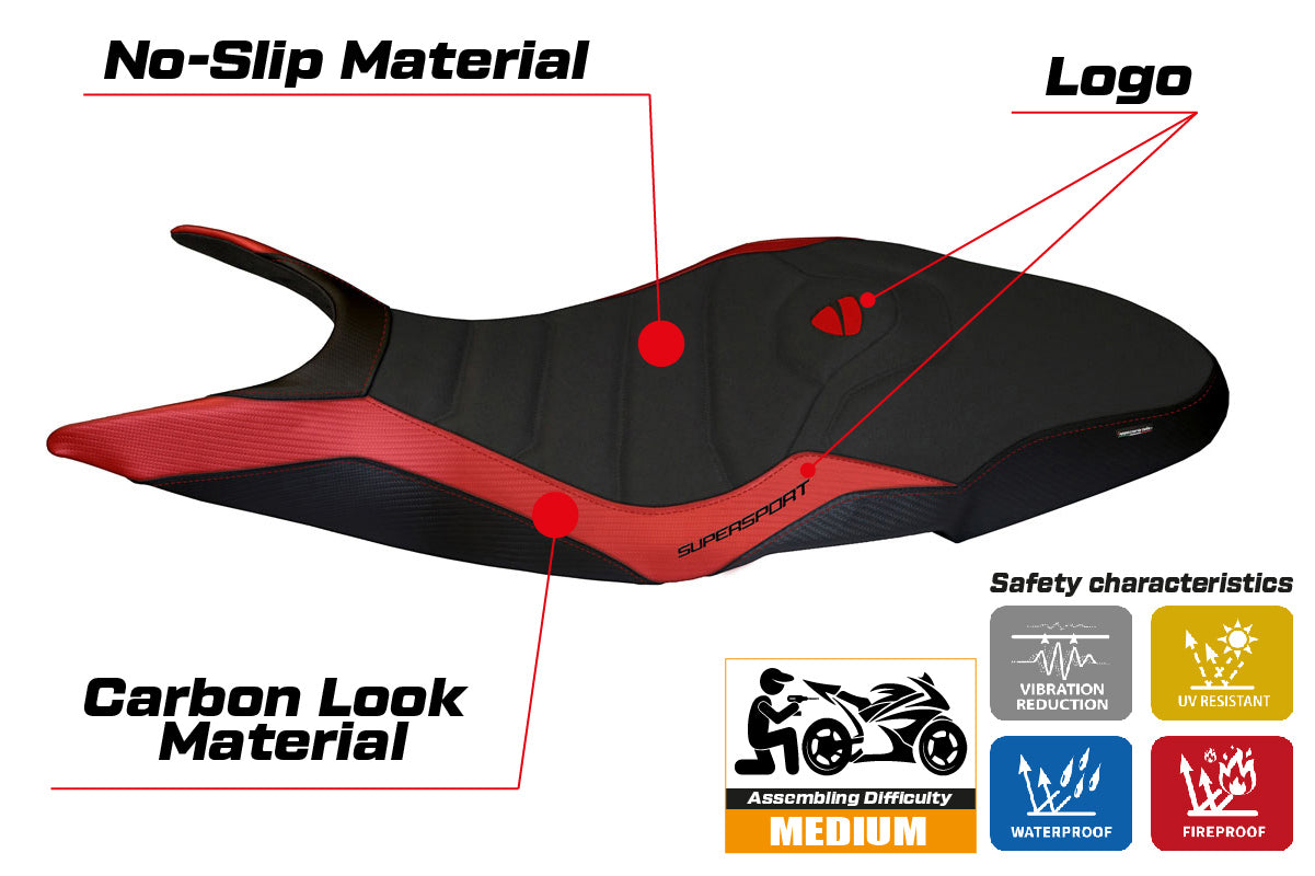 Ducati Super Sport 950S 2017-2024 Seat Cover Tappezzeria Italia Ultragrip in Red and Black