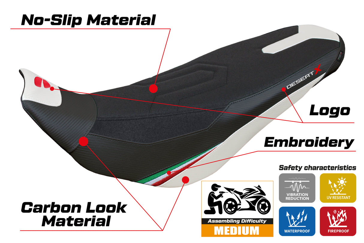 Ducati Desert X Rally 2022-2025 Seat Cover Tappezzeria Italia Ultragrip in White and Black