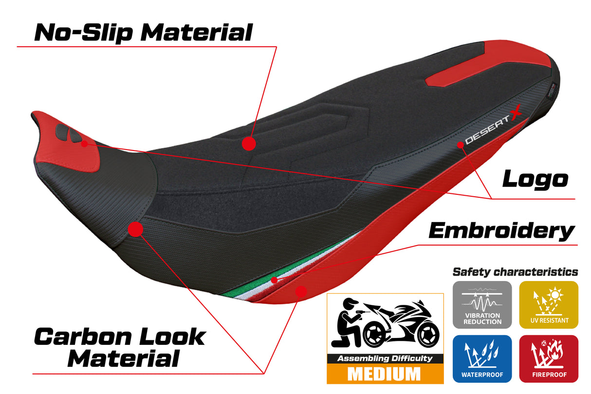 Ducati Desert X Rally 2022-2025 Seat Cover Tappezzeria Italia Ultragrip in Red and Black