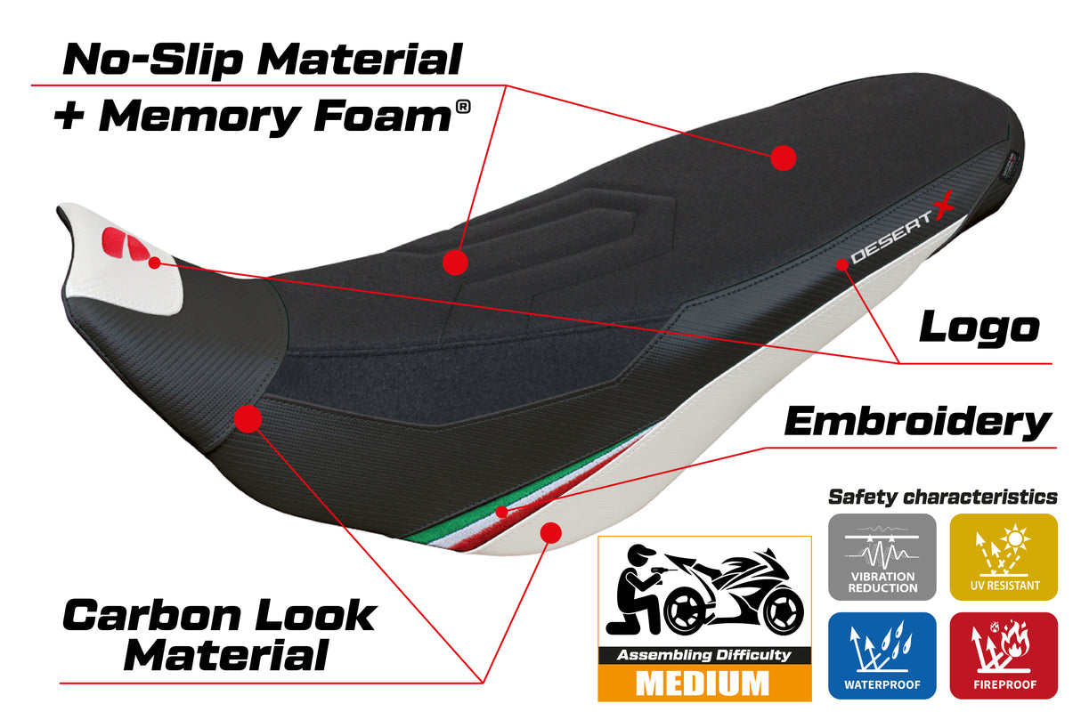 Ducati Desert X Rally 2022-2025 Seat Cover Tappezzeria Italia in Keren Comfort White and Black