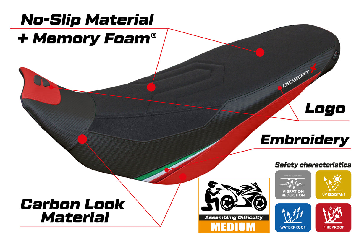 Ducati Desert X Rally 2022-2025 Seat Cover Tappezzeria Italia in Keren Comfort Red and Black