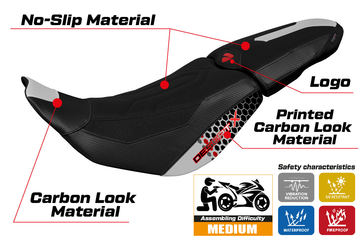 Ducati Desert X 2022-2025 Seat Cover Tappezzeria Italia Ultragrip in Special White and Black