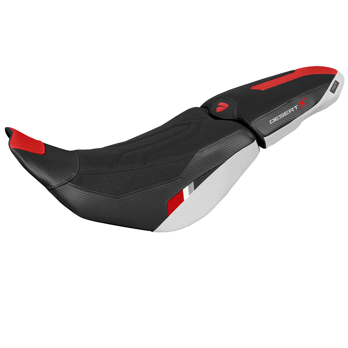 Ducati Desert X 2022-2025 Seat Cover Tappezzeria Italia in Thar Ultragrip White, Red and Black