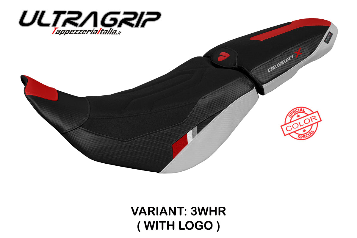 Ducati Desert X 2022-2025 Seat Cover Tappezzeria Italia in Thar Ultragrip White, Red and Black