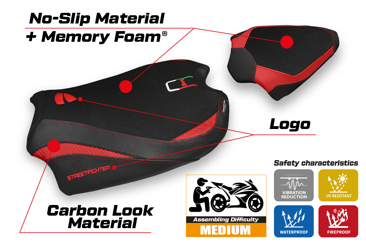 Ducati Streetfighter V4 2020-2024 Seat Cover Tappezzeria Italia Comfort in Red and Black