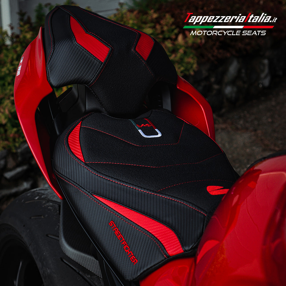 Ducati Streetfighter V4 2020-2024 Seat Cover Tappezzeria Italia Ultragrip in Red and Black