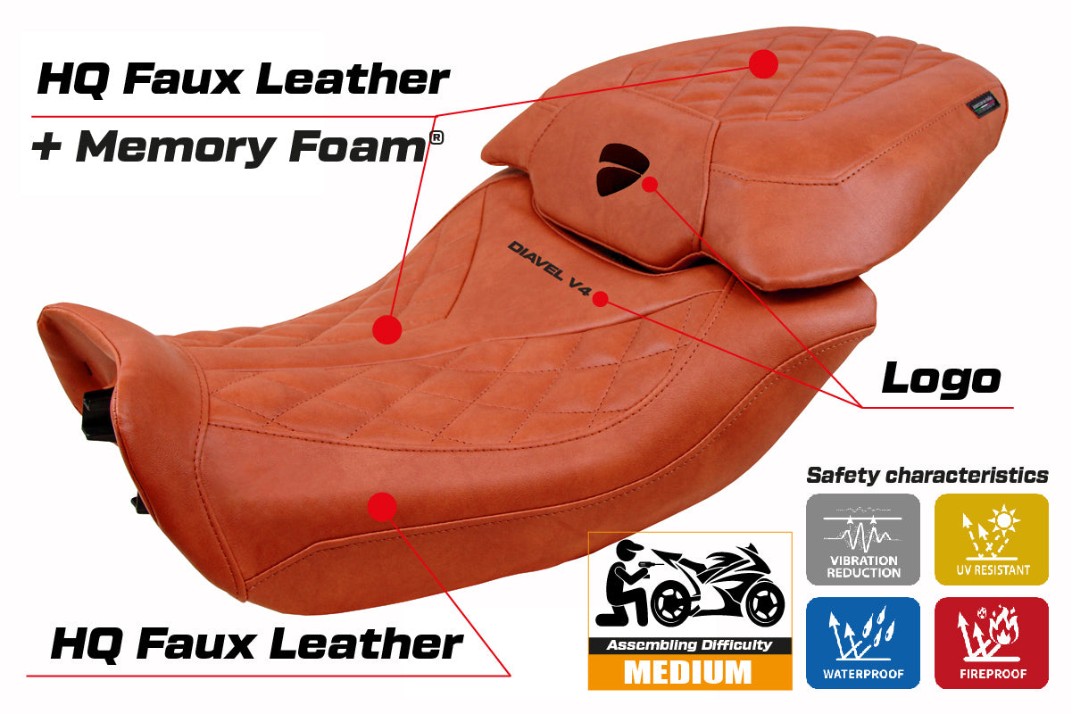 Ducati Diavel V4 2023-2025 Seat Cover Tappezzeria Italia Comfort Classic in Leather Brick